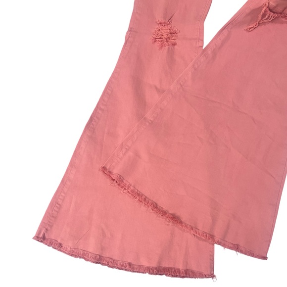 Fashion Nova extreme flare leg pants blush pink size 11 women’s distressed NWT - Picture 7 of 11